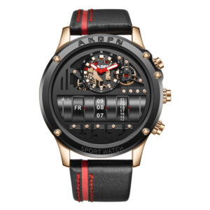 Montres-bracelets pour homme Uniquex : cuir noir et argent, design original