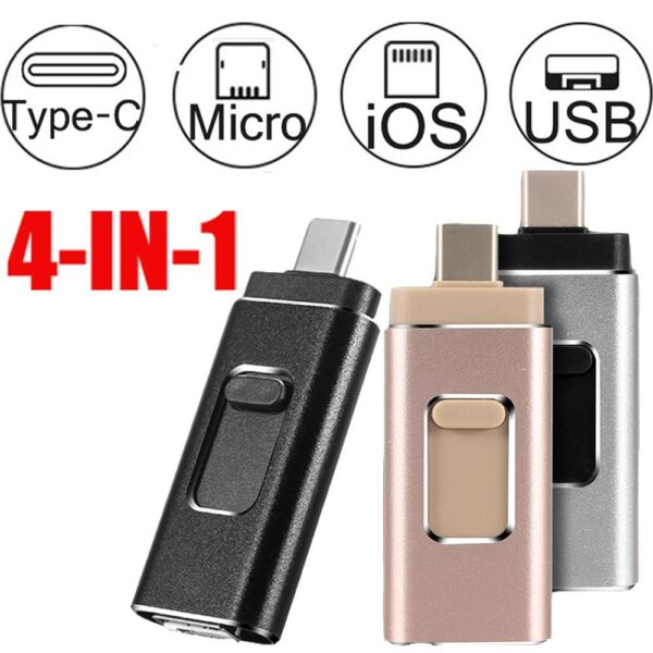 Compatible avec Apple, clé USB Type-C 4-en-1 pour iPhone et Android