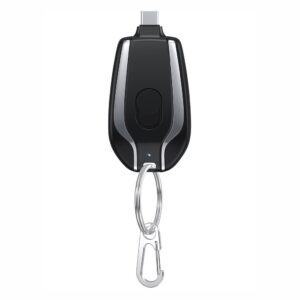 Mini-chargeur d'urgence de 1 500 mAh en forme de pod, à accrocher à un porte-clés, avec port Type-C – Mini-batterie externe ultra-compacte à recharge rapide
