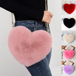 Sacs « Love » pour femmes : sacs à bandoulière en peluche avec chaîne – Sac de soirée pour la Saint-Valentin