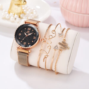 Montre pour femme : bracelet tendance à boucle magnétique « Ciel étoilé », montre-bracelet aux chiffres romains, modèle simple, idée cadeau