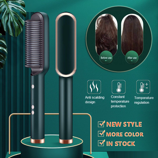 Nouveau lisseur 2 en 1 : peigne chauffant, fer à boucler à ions négatifs et brosse à cheveux électrique double fonction
