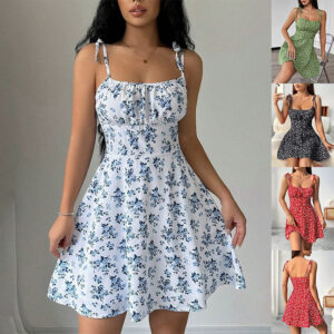 Robe à imprimé floral « Summer Sweet » : robe ajustée à la taille, coupe trapèze, pour femme – Vêtements décontractés amincissants