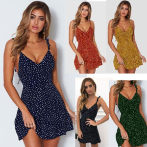 Robe à bretelles à pois pour femme – Mode estivale – Robe de plage