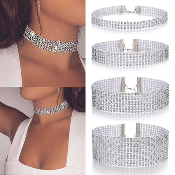 Collier ras-du-cou tendance pour femme, entièrement orné de strass, bijoux de mariage, colliers ras-du-cou pour femmes