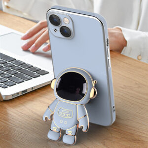 Coque de téléphone 3D « Astronaute » avec support anti-chute en métal plaqué
