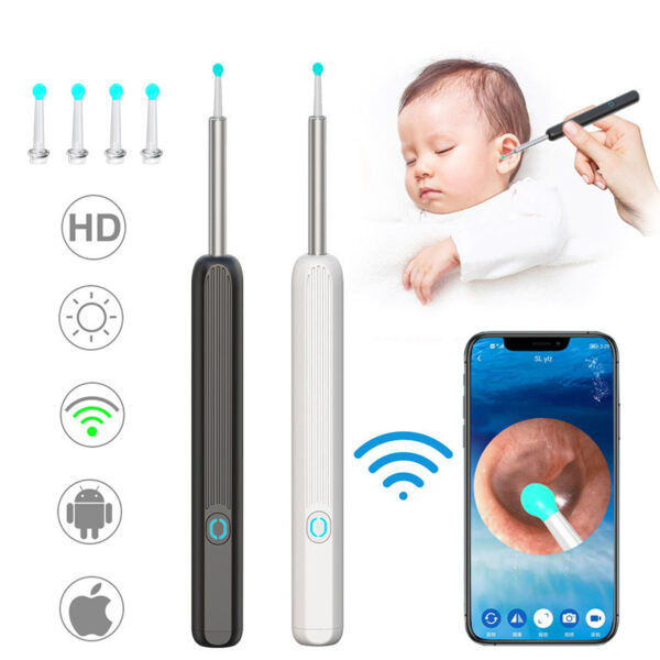 NE3 : Otoscope pour le nettoyage des oreilles, outil d'élimination du cérumen avec caméra et éclairage LED, endoscope auriculaire sans fil, kit de nettoyage des oreilles pour iPhone