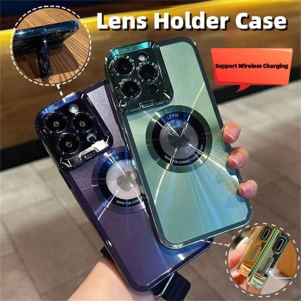 Coque de téléphone électroplaquée, finition luxueuse, motif CD, avec support Magsafe, compatible avec les modèles 12, 13, 14 et Pro Max. Support invisible pour caméra, support d'objectif, fixation magnétique et ventouse.