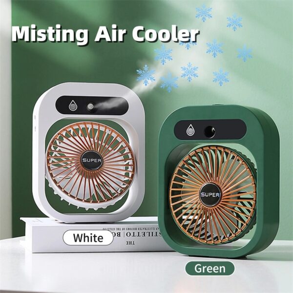 Ventilateur de bureau avec climatisation, ventilateur brumisateur, refroidisseur d'air, humidificateur rechargeable par USB, ventilateur portable à brumisation avec 3 vitesses de ventilation, ventilateur brumisateur pour la maison