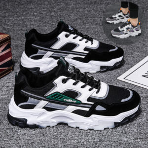 Baskets à lacets noires et blanches pour homme : chaussures de sport légères, respirantes, en maille, pour le plein air et le quotidien