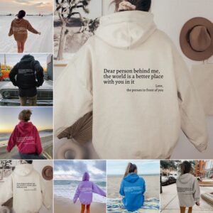 « Cher voisin derrière moi, le monde est plus beau quand tu es là », avec toute mon affection, la personne devant toi, Sweat à capuche unisexe tendance avec poche kangourou et imprimé en lettres en peluche pour femme