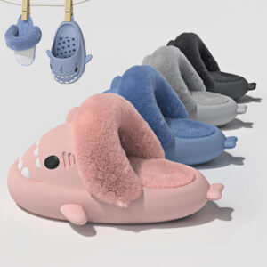 Chaussons d'hiver « Requin » : chaussons chauds et douillets à semelles amovibles, pour la chambre, pour la maison, pour femmes