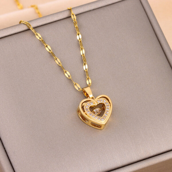 Collier « Love » à double rangée avec pendentif en acier au titane orné de strass – Bijou fantaisie pour femme – Cadeau pour la Saint-Valentin