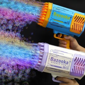 Pistolet à bulles « Bubble Gun Rocket » à 69 trous, en forme de mitrailleuse, souffleur automatique avec lumière, jouets pour enfants « Pomperos »