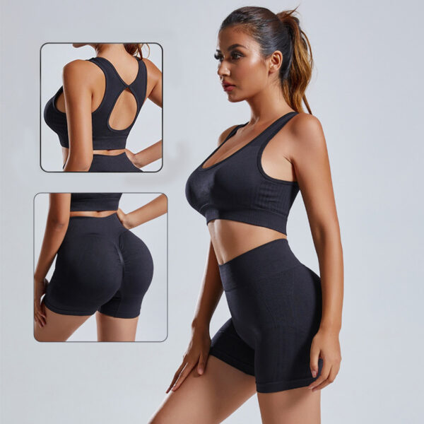 Lot de 2 pièces : ensemble de yoga pour femme (débardeur et short), survêtement sans coutures, vêtements de sport pour la salle de sport, leggings taille haute, tenues de fitness et de sport