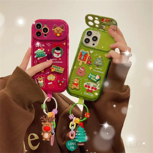 Coque de téléphone de Noël avec pendentif en forme de bonnet de Père Noël et d'élan mignon, à rabat, pour iPhone 15, 14, 13, 12, 11, Pro Max et Pro – Coque de protection en silicone