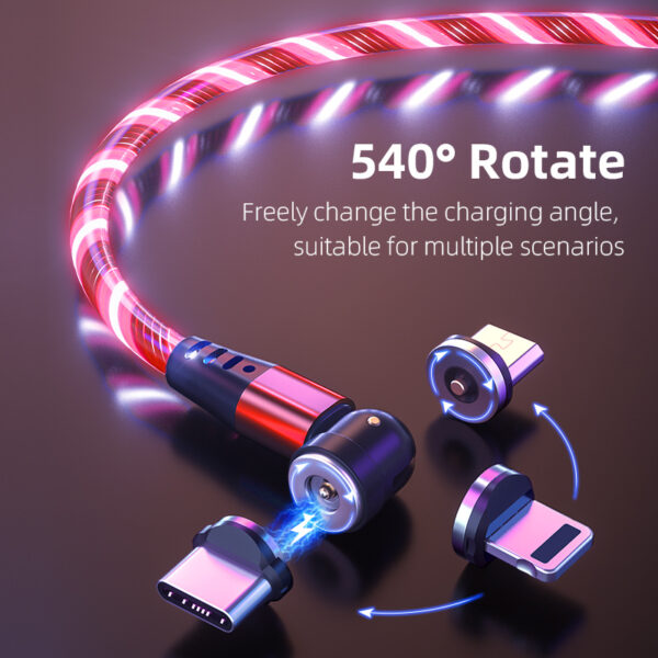 Câble magnétique lumineux rotatif 540, câble de recharge rapide 3 A pour téléphone portable, compatible LED, Micro-USB et Type-C, pour iPhone
