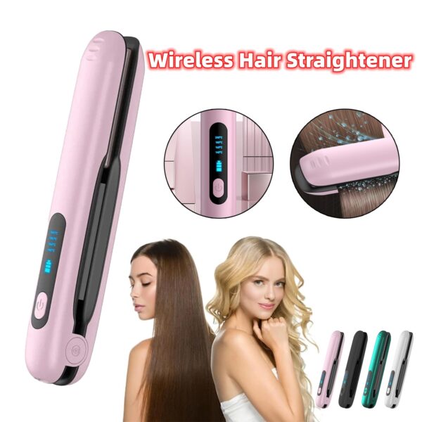 Lisseur sans fil Mini 2 en 1 avec rouleau, USB 5 000 mAh, température maximale de 200 degrés, boucleur portable sans fil, 4 niveaux de chaleur, utilisable sur cheveux secs ou mouillés