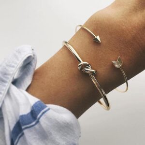 Bracelet vintage pour femme à manchette, avec nœud en forme de flèche