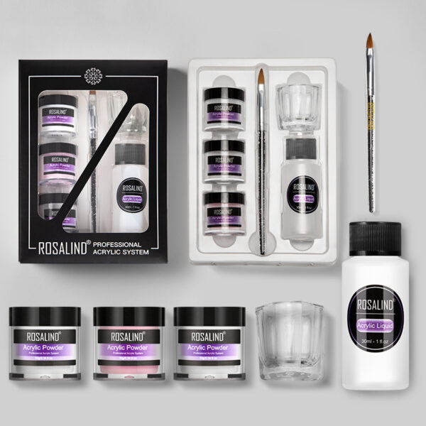 Kit de système acrylique en poudre pour ongles – Ensemble d'outils professionnels pour le nail art comprenant un récipient en verre, du liquide acrylique, des outils pour extensions et la sculpture des ongles, ainsi que des accessoires de manucure