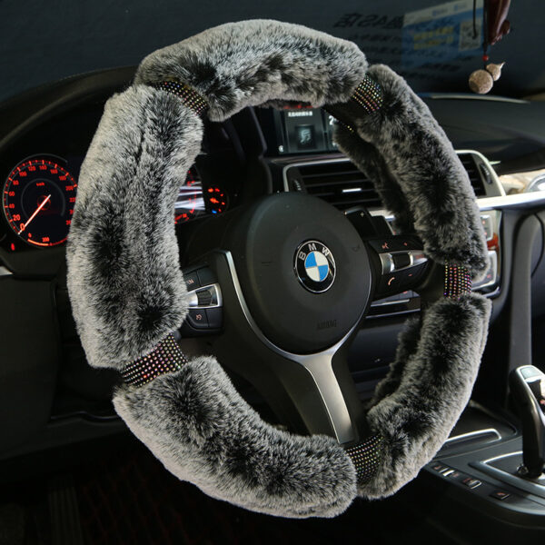 Housse de volant de voiture Housse de volant d'hiver en peluche Corée Style Diamond Housse de volant mignonne Accessoires auto