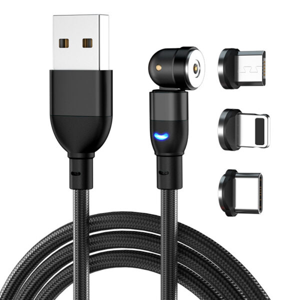 Câble de données à 540 degrés, câble de recharge magnétique rond à connexion aveugle, câble magnétique coudé trois-en-un