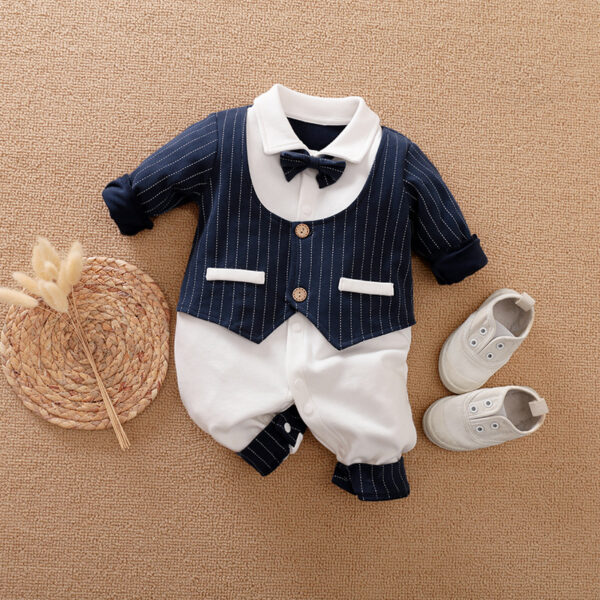 Combinaisons pour bébés – Modèles printemps-automne – Commerce international – Vêtements pour bébés de style « gentleman » – Vêtements à manches longues pour bébés – Vêtements pour bébés