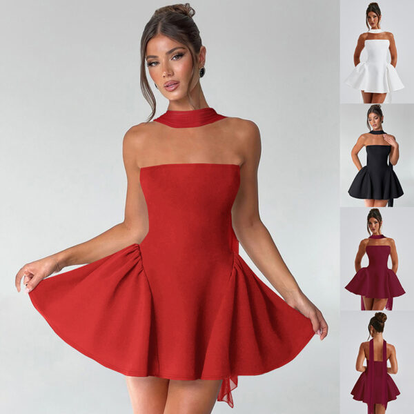 Robe sexy à bretelles fines avec fermeture éclair dans le dos – Robe courte tendance Ins Fashion pour les soirées – Vêtements pour femmes