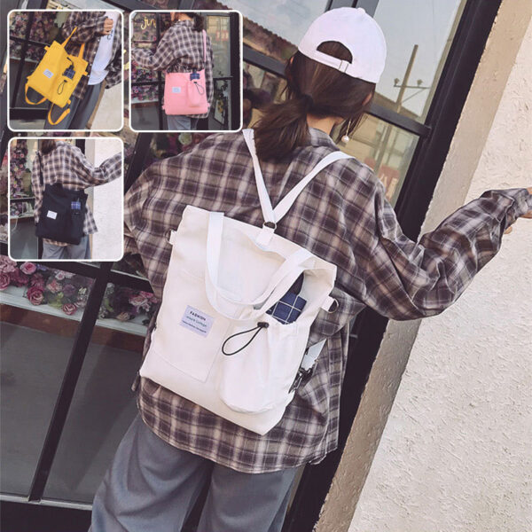 Sacs en toile Harajuku : sacs à main pour étudiantes avec poches, sacs à dos preppy, sacs à bandoulière pour femmes, cartables