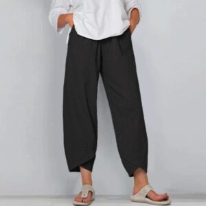 Pantalon à jambes larges, ample et décontracté, en coton et lin