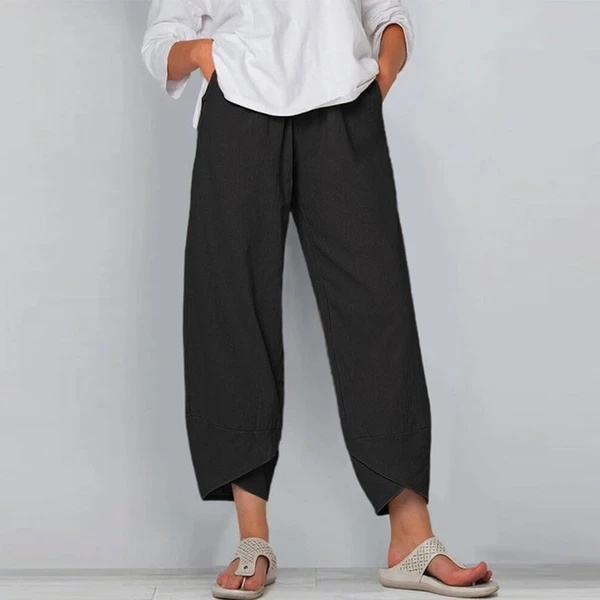 Pantalon à jambes larges, ample et décontracté, en coton et lin