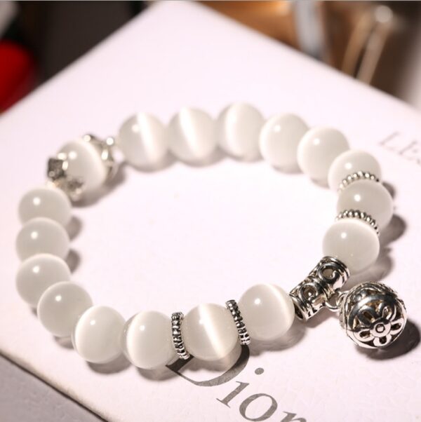 Bracelets en perles d'opale naturelle, bracelets fantaisie en cristal pour femmes, bracelets vintage en acier inoxydable pour femmes
