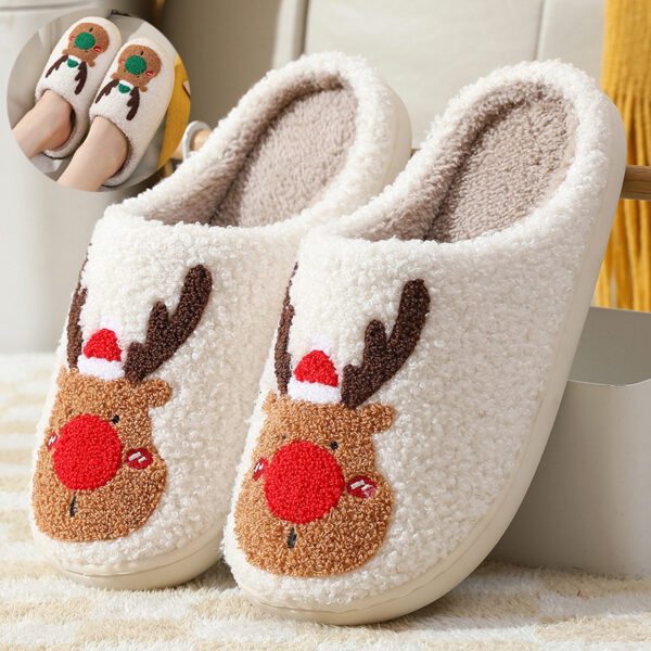 Chaussures de Noël – Pantoufles d'hiver – Pantoufles de chambre douillettes en forme d'élan – Chaussures d'intérieur à enfiler