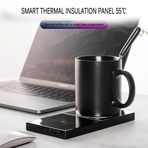 Chauffe-tasse 2 en 1 avec chargeur sans fil électrique pour la maison ou le bureau : café, lait