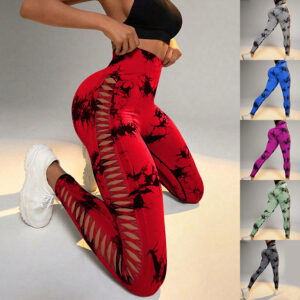 Pantalon de yoga imprimé « tie-dye » creux, taille haute, effet galbant les fesses, sans coutures, leggings de sport pour la salle de sport et le fitness, pantalon slim pour femme, pantalon moulant