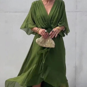 Robe asymétrique à manches chauve-souris, grande taille, élégante, idéale pour les trajets quotidiens