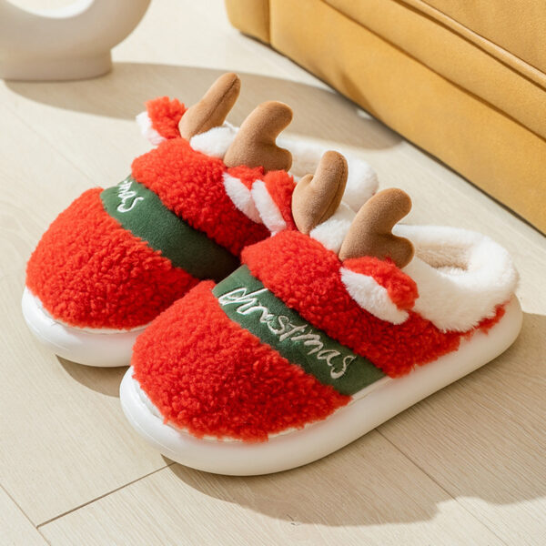 Chaussures de Noël - Pantoufles d'hiver - Pantoufles de chambre douces et confortables à motif élan - Pantoufles à enfiler pour la maison
