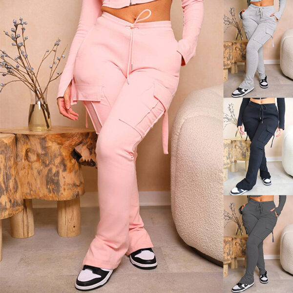 Pantalon cargo à poches, taille haute, cordon de serrage, coupe droite et jambes larges, pour femme, salopette