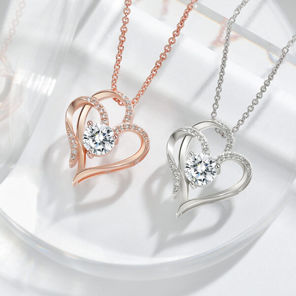 Collier « Double Love » en zircon avec strass – Collier personnalisé en forme de cœur à chaîne sur la clavicule – Bijou pour femme – Saint-Valentin