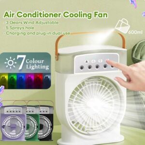 Ventilateur de refroidissement USB portable avec 5 jets, éclairage à 7 couleurs, réservoir d'eau de 600 ml, brumisateur et humidificateurs