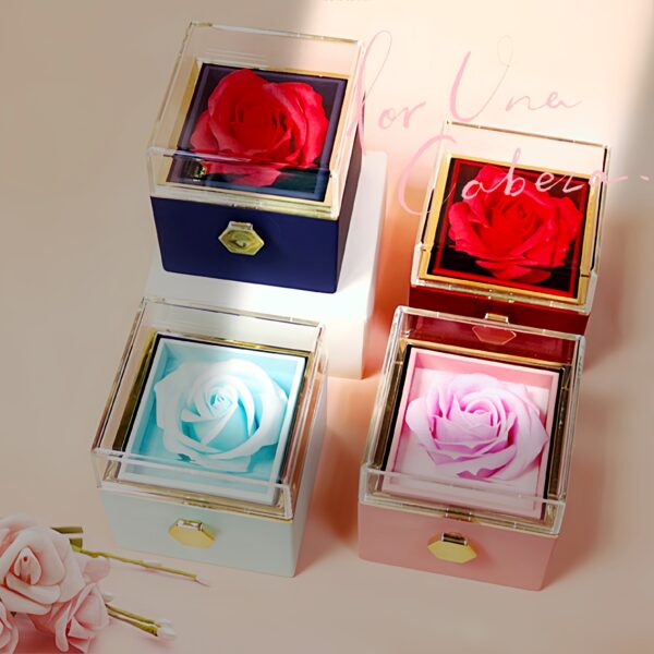 Coffret cadeau « Fleur de savon » en forme de rose pivotante – Coffret de bijou créatif en forme de rose pivotante – Cadeau de la Saint-Valentin pour femme