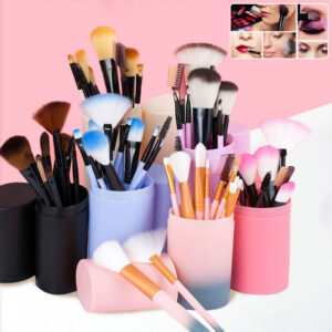Lot de 12 pinceaux de maquillage : pinceaux pour blush, ombre à paupières, cils et enlumineur