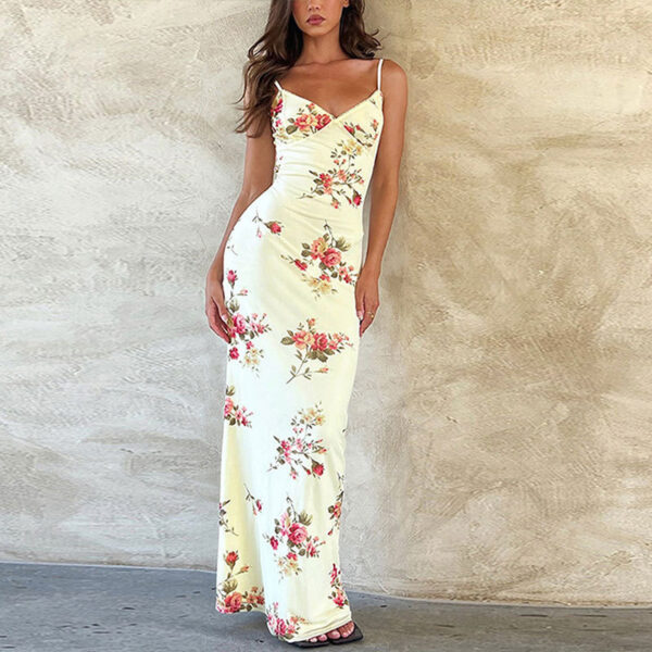 Robe caraco simple et tendance, au col en V élégant et au dos nu