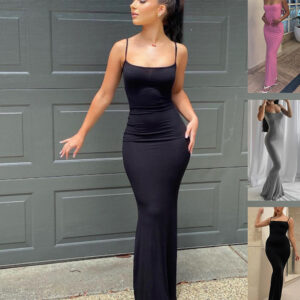 Robe longue à bretelles fines pour femme : robe sexy, moulante, ajustée, de soirée, de club, à bretelles, décontractée, de ville