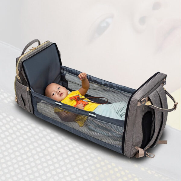 Sac à dos pliable « Mommy Bed » avec recharge USB, grande capacité et multifonctionnel