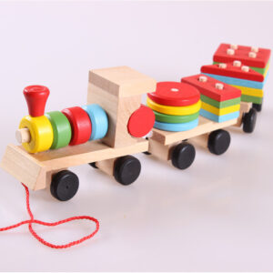 Train en bois, tracteur à trois sections, jouets éducatifs, jeux de réflexion pour développer l'intelligence des enfants