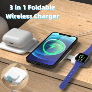 Station de recharge sans fil magnétique pliable 3 en 1 – Chargeur sans fil pliable pour plusieurs appareils, notamment les téléphones portables – Gadgets