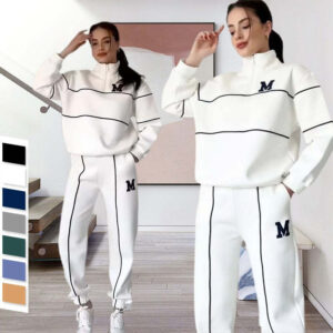 Ensembles 2 pièces pour femme : sweat-shirt sans capuche, ensembles de survêtement, sweat-shirt ample et pantalon de survêtement tendance avec poches