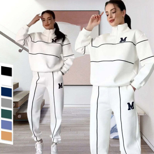 Ensembles 2 pièces pour femme : sweat-shirt sans capuche, ensembles de survêtement, sweat-shirt ample et pantalon de survêtement tendance avec poches