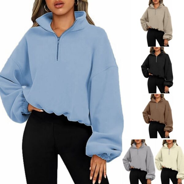 Sweat à capuche ample et sportif pour femme, hiver, couleur unie, fermeture éclair, col montant, sweat-shirt épais et chaud